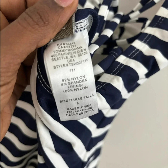 Tommy bahama Brenton Lace-Up Back Stripe One Piece Swimsuit blue/white size 6 - Picture 6 of 6